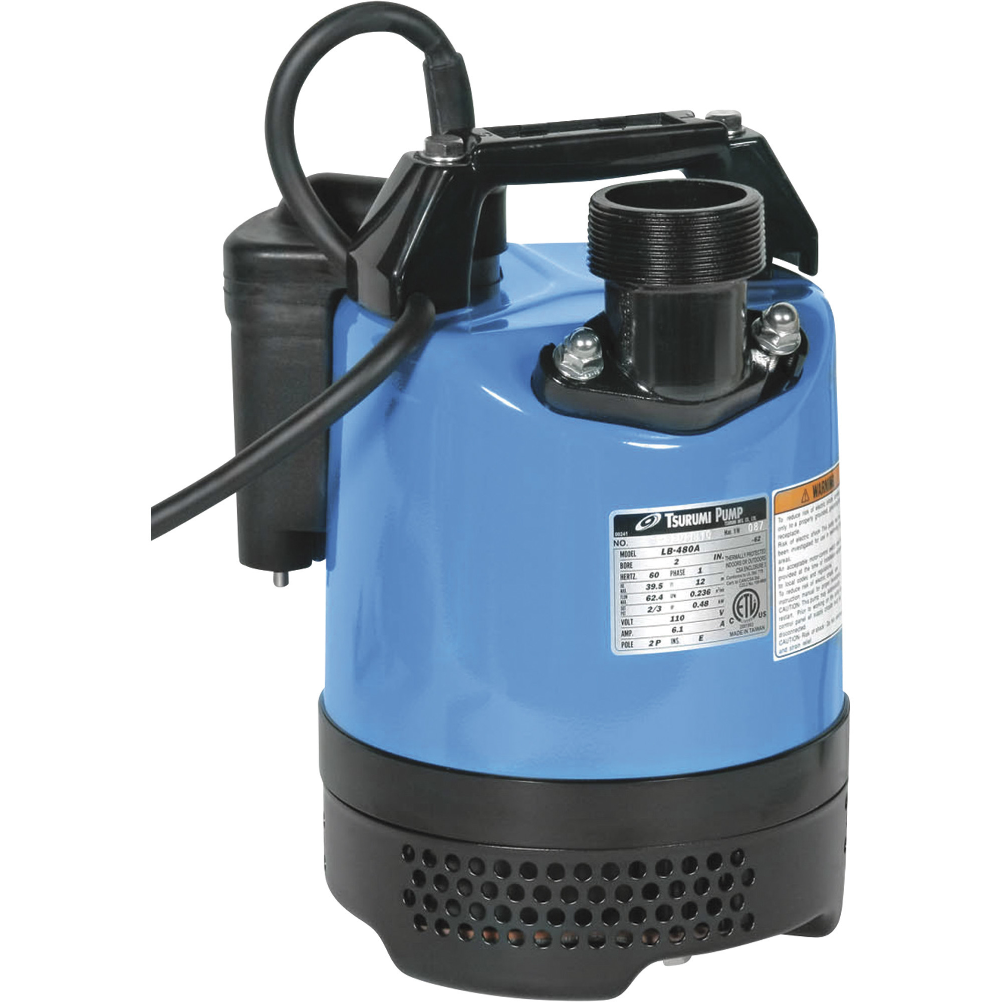 Tsurumi Dewatering Submersible Water Pump, 3744 GPH, 2/3 HP, 2in. Port, Model# LB-480A